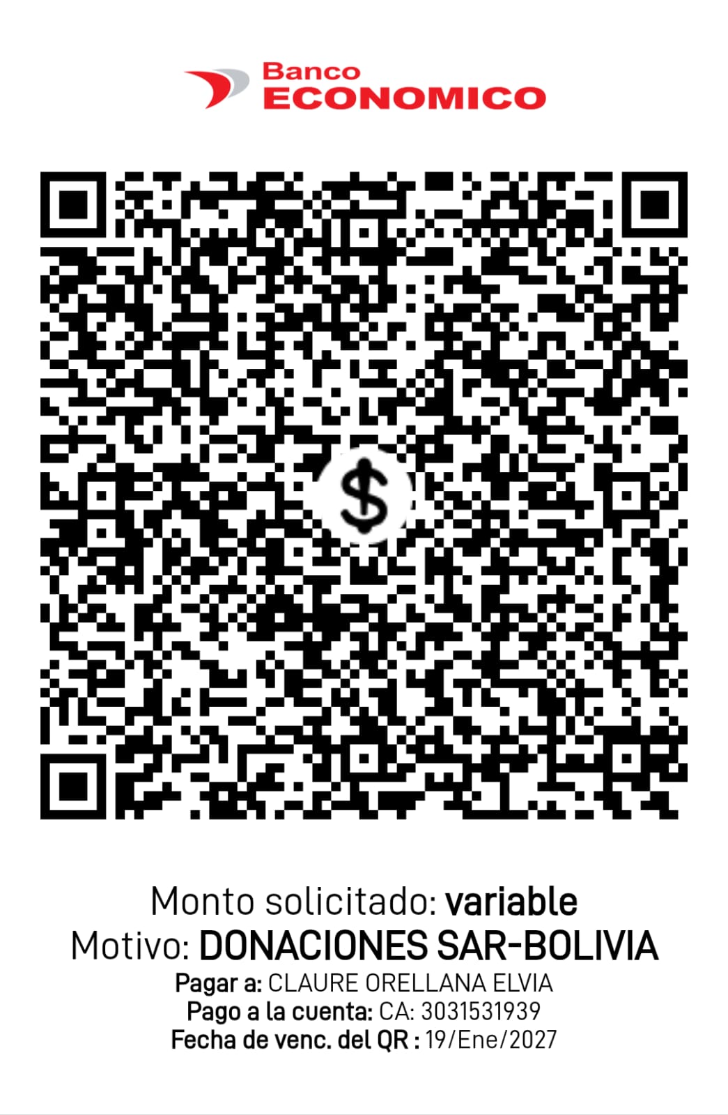 QR Donación SAR Bolivia